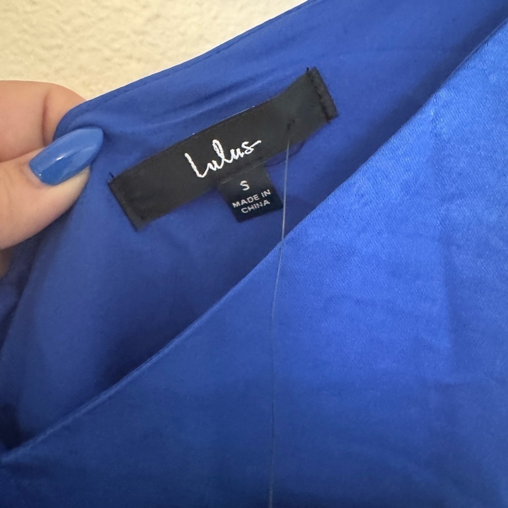 NEW Lulus Instinct Cobalt Asymmetrical Slip Midi Dress Blue Satin Small NWT - Picture 9 of 9